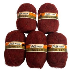 5 Skeins Unger Fluffy Tweed Yarn Red 714 Acrylic France 1.75oz Each Vintage